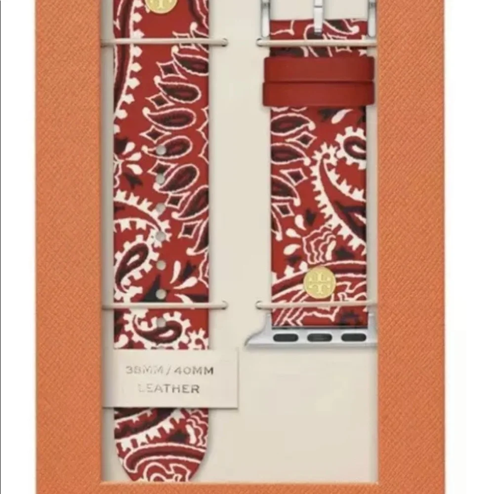 New Tory Burch Red Bandana Apple Watch Leather Strap 38/40/41mm new in box